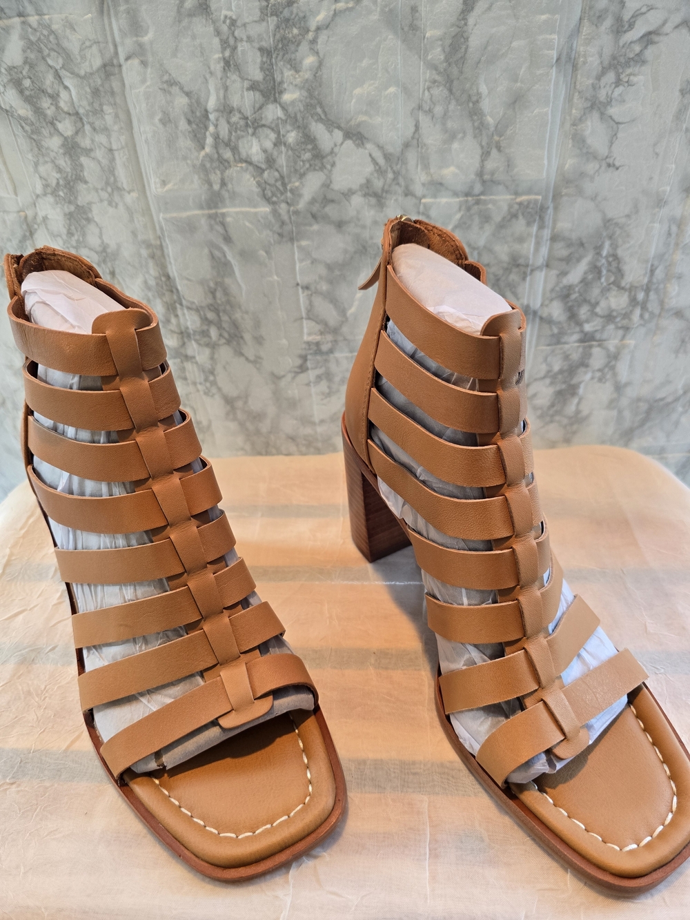 Sofft Cognac Strappy Block Heel Sandals